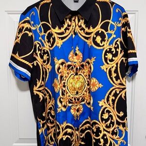 Men's Black and Blue *Versace Dupe* Baroque Shirt